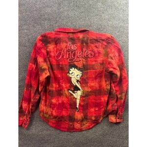 Betty Boop Flannel Shirt Women Large Red Tie Dye Los Angeles Graphic Plaid